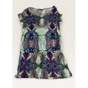 Venus Lascana Paisley Print Mini Dress Aqua Green Boho Beach Resort Wear Medium